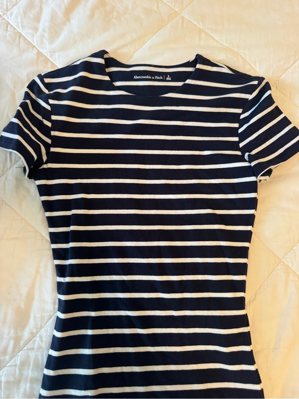 Abercrombie & Fitch Navy and White Striped Short Sleeve Tee
